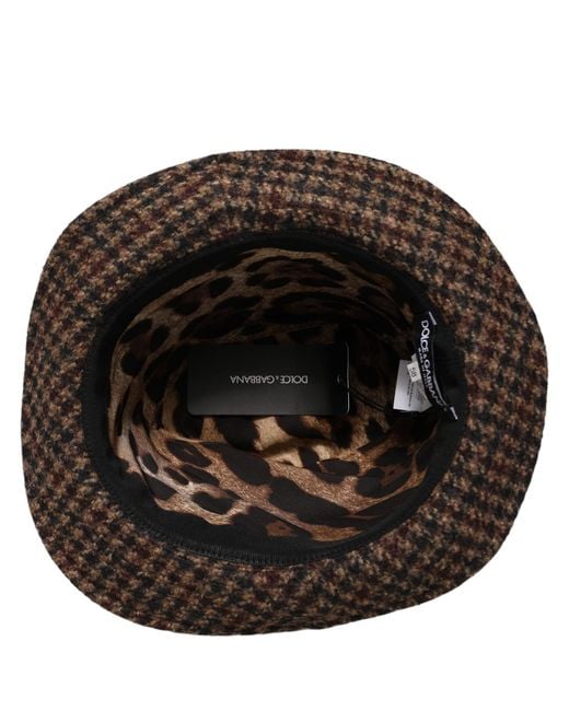 Dolce & Gabbana Black Brown Checkered Wool Tweed Fedora Capello Hats