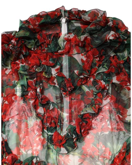 Dolce & Gabbana Red Multicolor Ruffle Floral Long Sleeves Dress for men