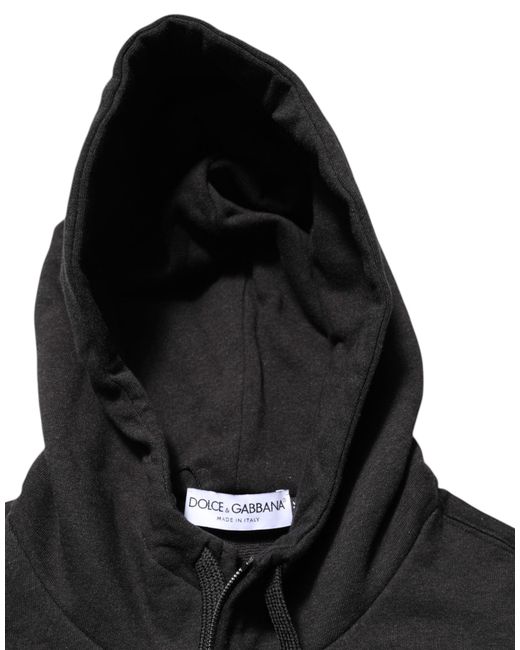 Dolce & Gabbana Black Logo Fullzip Hooded Sweatshirt Sweater Cotton Clothing for men