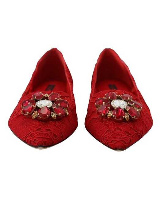 Dolce & Gabbana Red Crystal-Embellished Flats