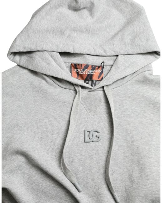 Dolce & Gabbana Gray Cotton Logo Hooded Sweatshirt Sweater for men