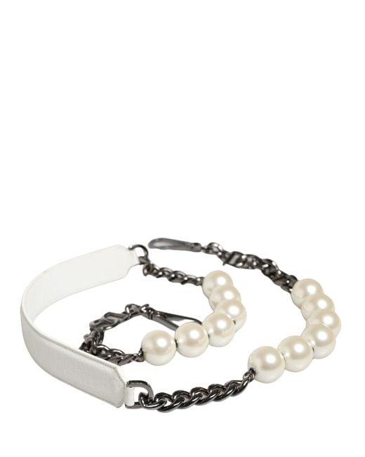 Dolce & Gabbana Metallic White Leather Silver Chain Bag Accessory Shoulder Strap