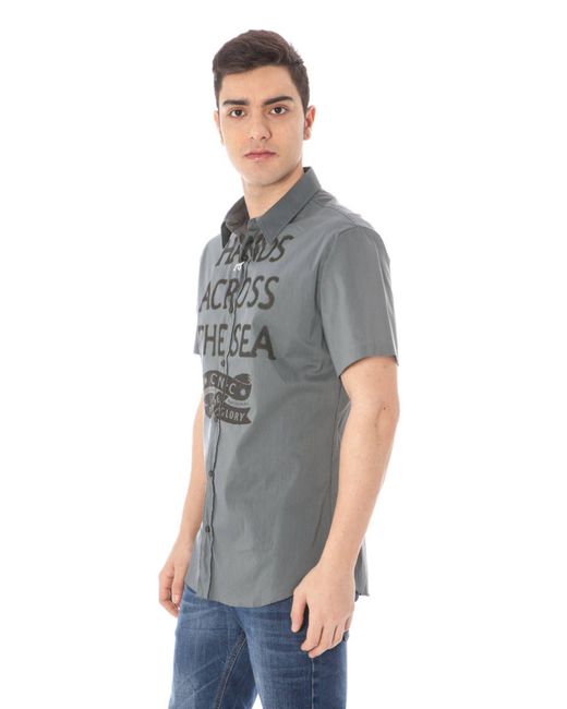CoSTUME NATIONAL Gray Italian Collar Short Sleeve Chic Shirt for men
