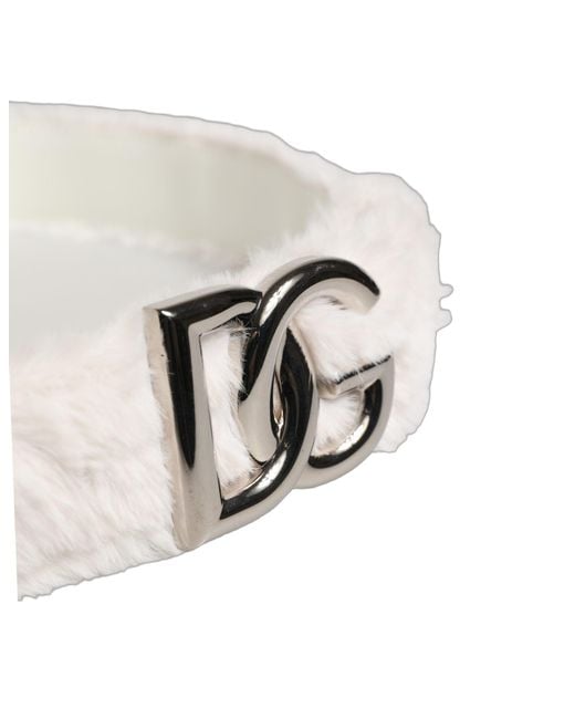 Dolce & Gabbana White Fleece Silver Dg Logo Metal Buckle Belt
