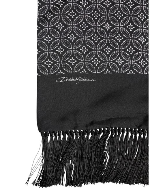 Dolce & Gabbana Black Patterned Fringes Foulard Scarf for men