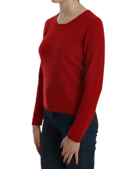 Mila Schon Cashmere Red Round Neck Pullover Top Sweater