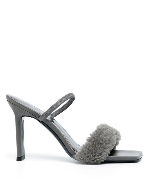 By Far Metallic Shearling Strap Open Toe Heels