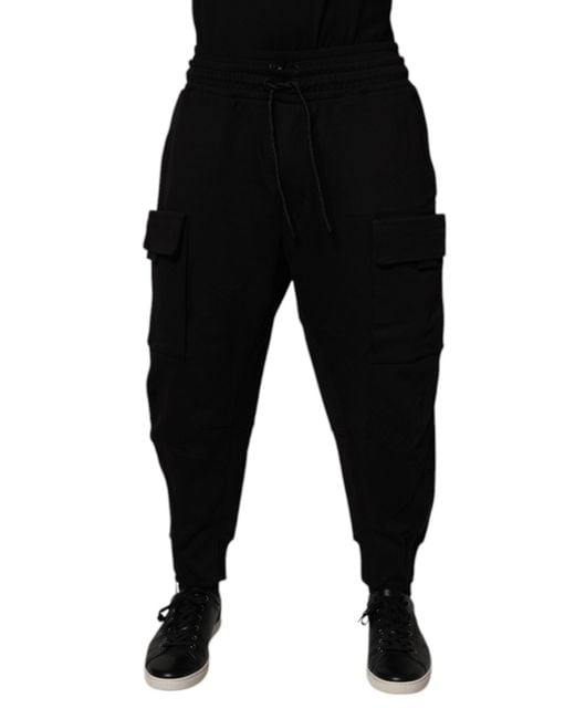 Dolce & Gabbana Black Cotton Men Cargo Jogger Sweatpants Pants for men