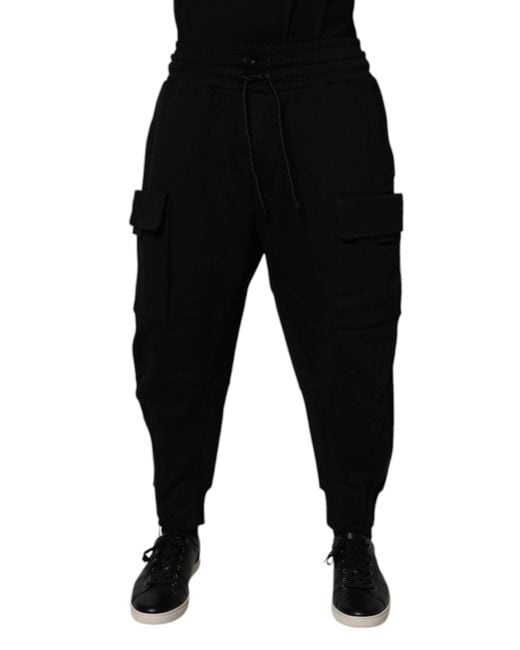 Dolce & Gabbana Black Cotton Men Cargo Jogger Sweatpants Pants for men