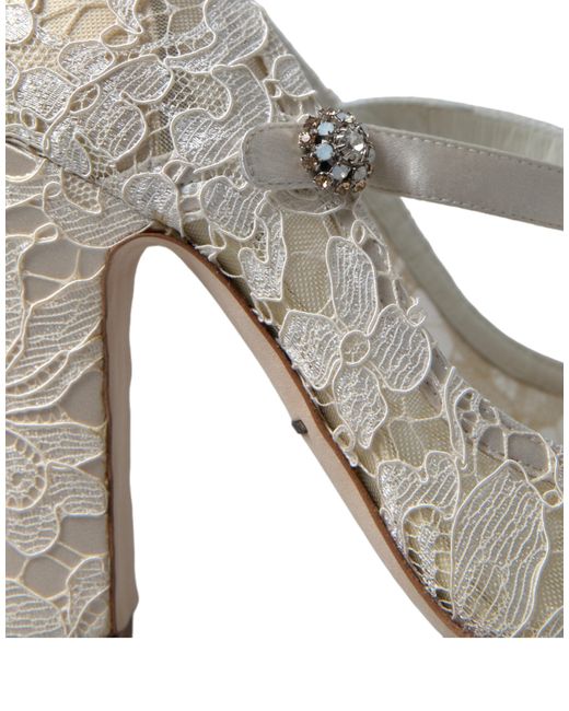 Dolce & Gabbana White Lace Crystals Heels Sandals Shoes
