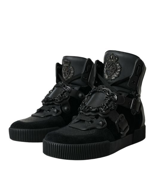 Dolce & Gabbana Black Logo Leather Miami High Top Sneakers Shoes for men