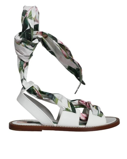 Dolce & Gabbana Metallic Floral Print Ankle Wrap Sandals Shoes