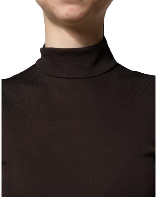 Dolce & Gabbana Black Brown Turtleneck Jersey Long Maxi Dress