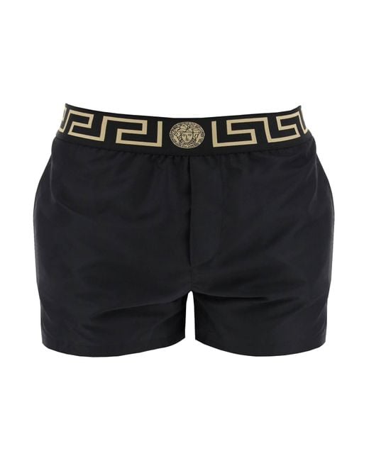 Versace Black Greek Sea Bermuda Shorts For