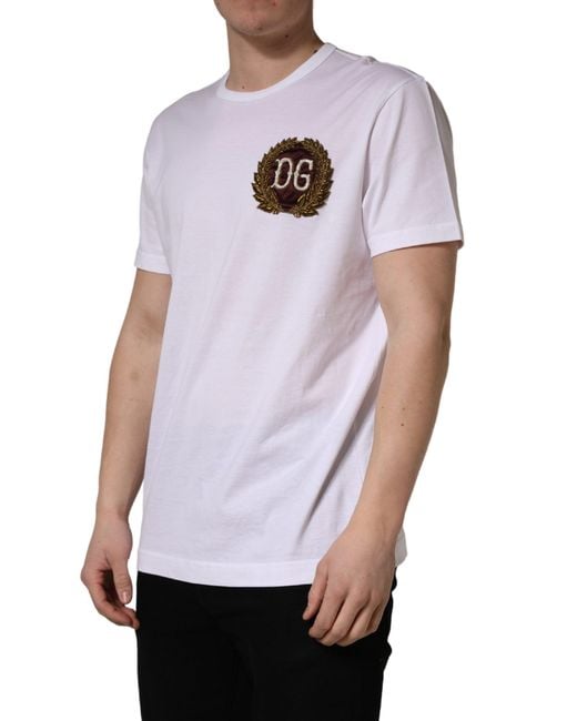 Dolce & Gabbana White Dg Leaf Embroidery Crew Neck T for men