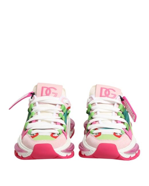 Dolce & Gabbana Pink Multicolor Leather Airmaster Low Top Sneaker Shoes