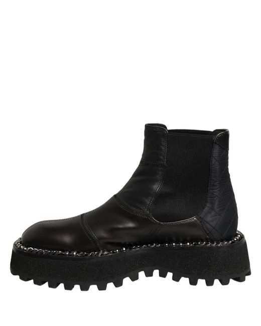 Dolce & Gabbana Black Leather Slip On Chelsea Boots Shoes for men