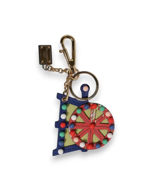 Dolce & Gabbana Blue Multicolor Gold Tone Carretto Keychain Keyring