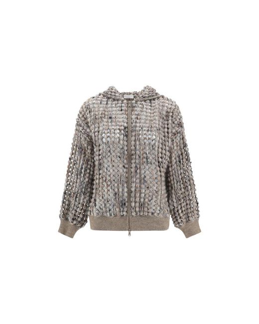 Brunello Cucinelli Gray Perfored Wool Cardigan