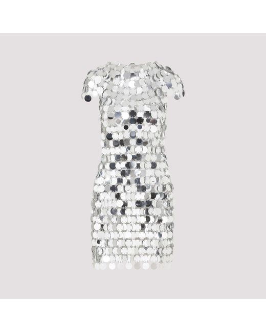 Rabanne White Silver Iconic Round Sequin Polyester Mini Dress