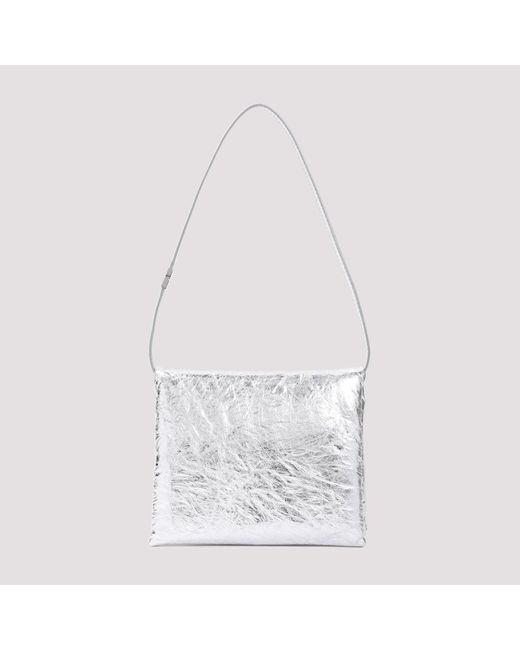 Marni White Silver Prisma Ovine Leather Mini Pochette