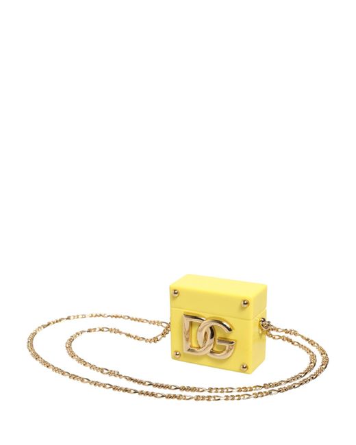 Dolce & Gabbana Yellow Dg Logo Plaque Cover Chain Airpods Case