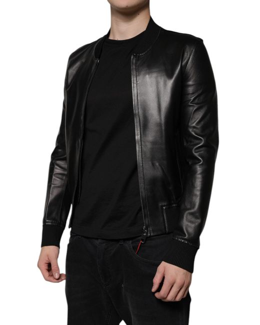Dolce & Gabbana Black Lambskin Full Zip Biker Blouson Jacket for men