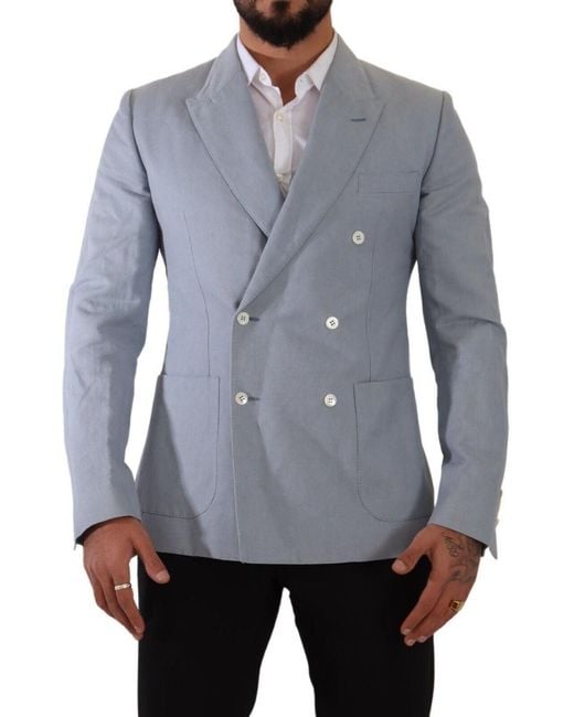 Dolce & Gabbana Blue Cotton Linen Slim Fit Jacket Coat Blazer for men