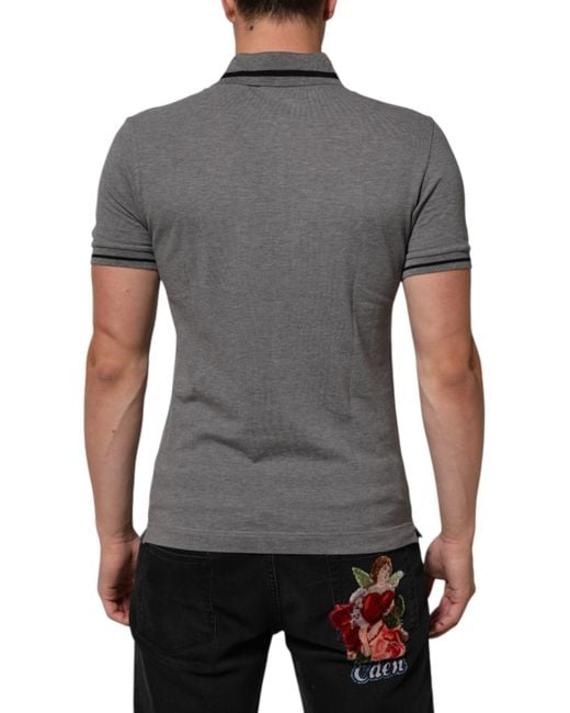 Dolce & Gabbana Gray Logo Embroidery Collared Polo T for men