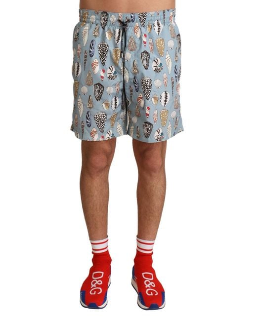 Dolce & Gabbana Black Elegant Seashell Print Swim Trunks for men