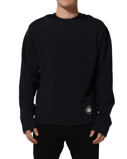 Dolce & Gabbana Blue Dark Logo Cotton Sweatshirt Sweater Clothing for men