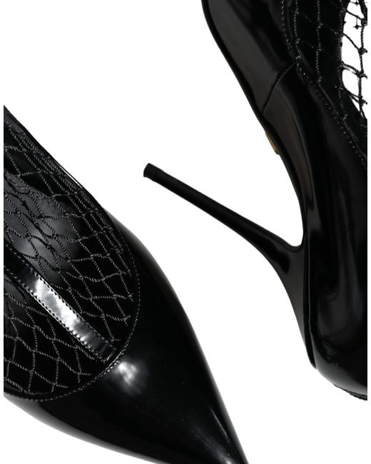 Dolce & Gabbana Black Mesh Patent Leather Heels Pumps Shoes