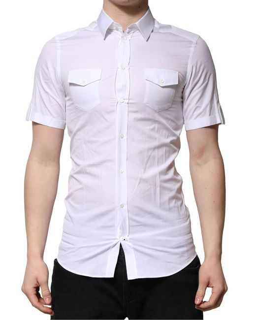 Dolce & Gabbana White Cotton Short Sleeves Casual Shirt for men
