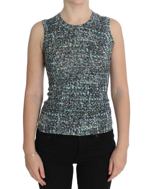 Dolce & Gabbana Dolce Gabbana Blue Wool Sweater Sleeveless Pullover