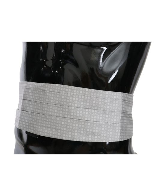 Dolce & Gabbana Black Dolce Gabbana Gray Patterned Waist Belt Silk Cummerbund for men