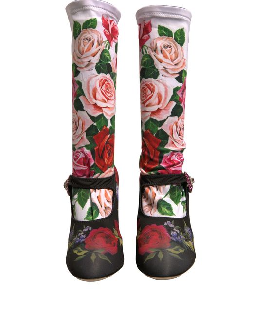Dolce & Gabbana Multicolor Floral Embellished Socks Boots