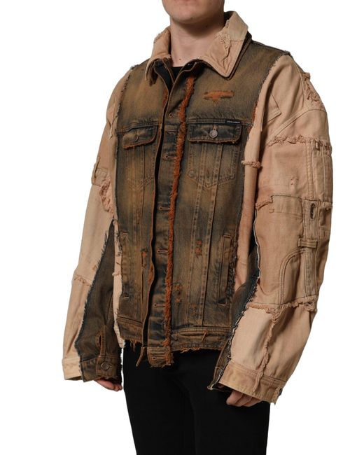 Dolce & Gabbana Brown Multicolor Raw Cut Panelled Denim Men Jacket for men