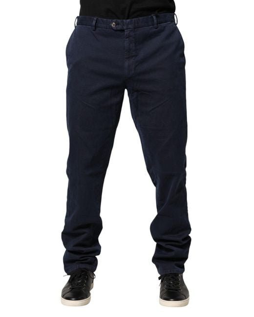 Santaniello Dark Blue Mid Waist Skinny Chino Trouser Pants for men