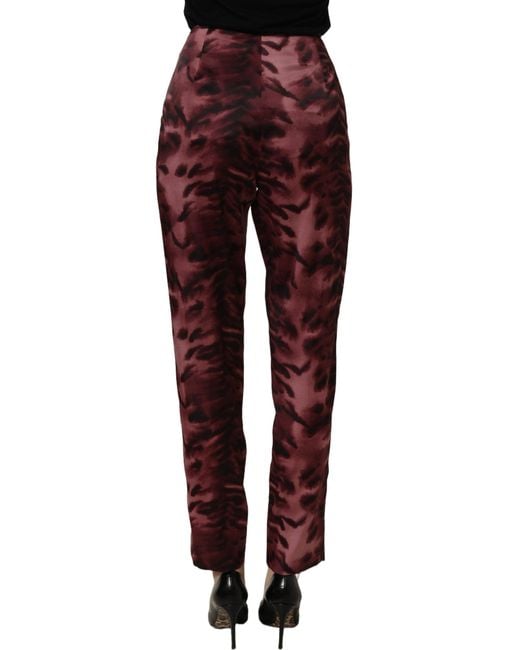 Bencivenga Purple Burgundy High Waist Patterned Straight Trouser Pants