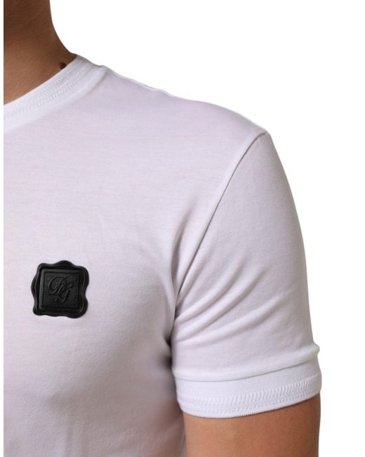Dolce & Gabbana White Logo Patch Cotton Crew Neck T for men