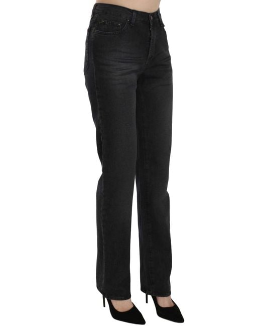 Just Cavalli Just Cavalli Black Washed High Waist Straight Denim Pants Jeans