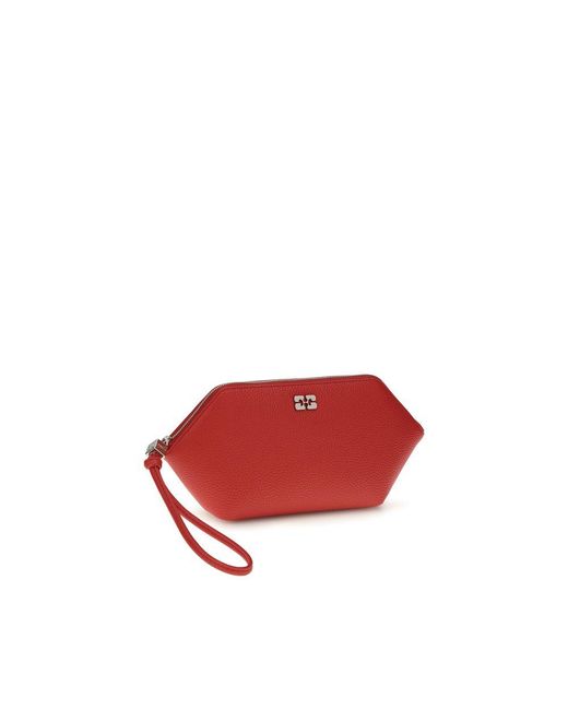 Ganni Red Multicolor Recycled Leather Clutch Bag