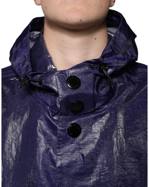 Dolce & Gabbana Dark Blue Cotton Hooded Men Raincoat Jacket for men