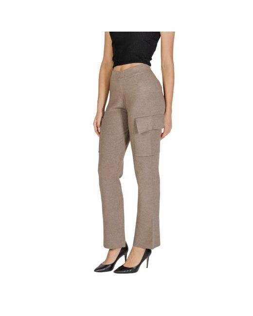 VILA CLOTHES Brown Beige Viscose Cargo Pants
