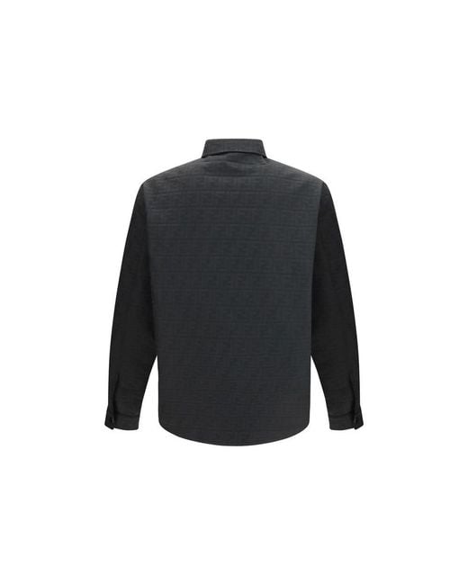 Fendi Blue Black Polyester Pattern Shirt for men