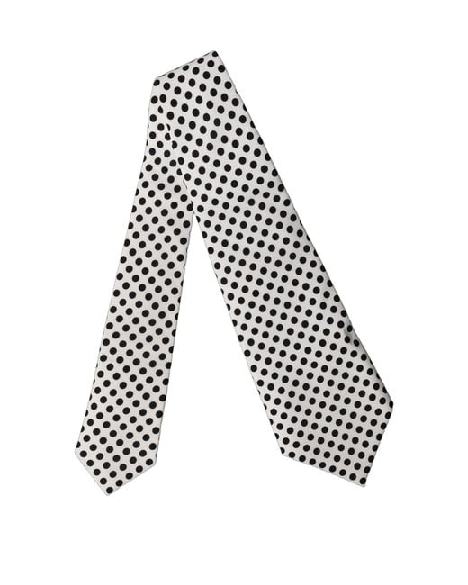 Dolce & Gabbana White Black Polka Dot Silk Adjustable Necktie Tie