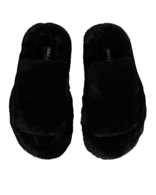 Dolce & Gabbana Black Polyester Velvet Slides Slipper Shoes for men