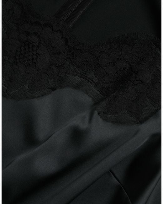 Dolce & Gabbana Black Polyester Lace Trim Sheath Midi Dress