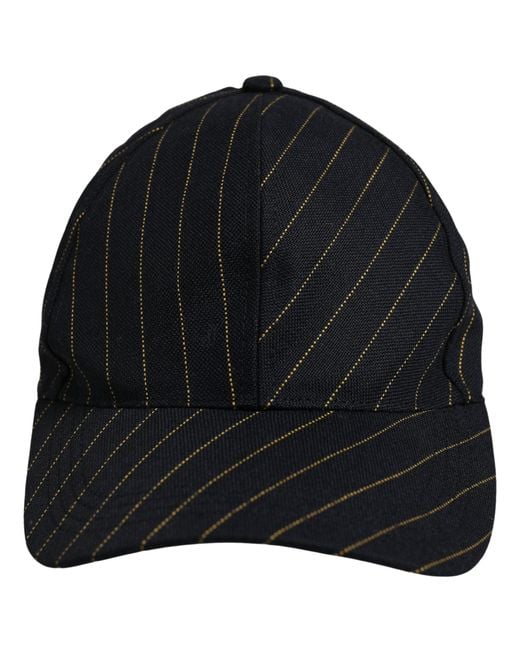 Dolce & Gabbana Black Gold Pinstriped Cotton Baseball Cap Hat for men