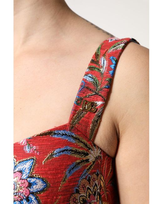 Dolce & Gabbana Black Red Floral Brocade Cropped Bustier Corset Top for men